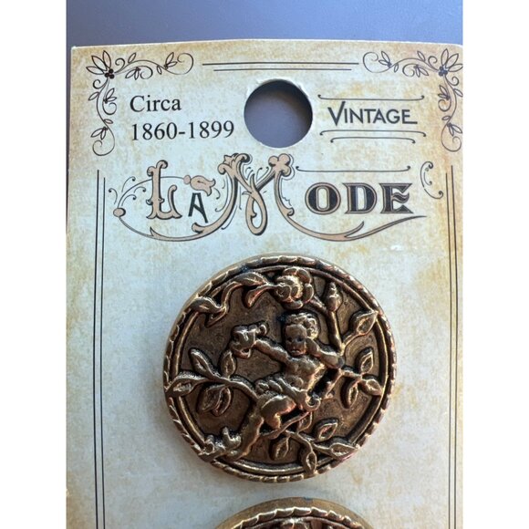 Vintage La Mode Decorative Buttons Circa 1860-1899 Etched Child Floral New - Picture 3 of 4